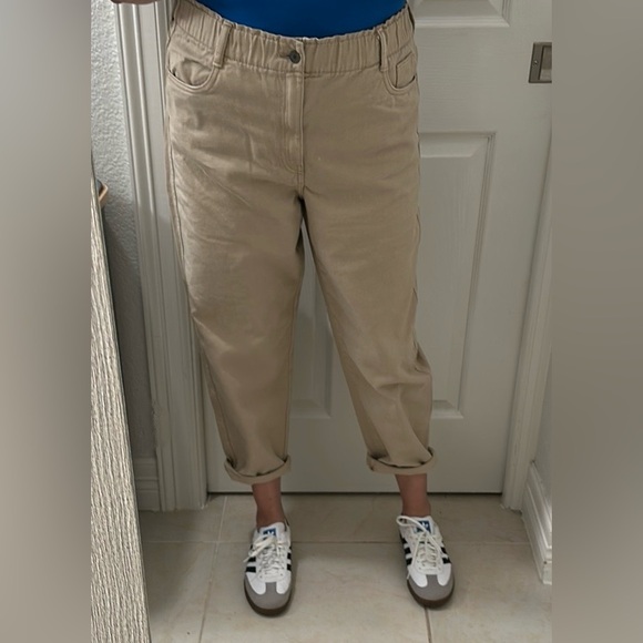 H&M Paperbag Waist Mom Jeans Barrel leg size 14 Khaki Denim - Picture 4 of 5